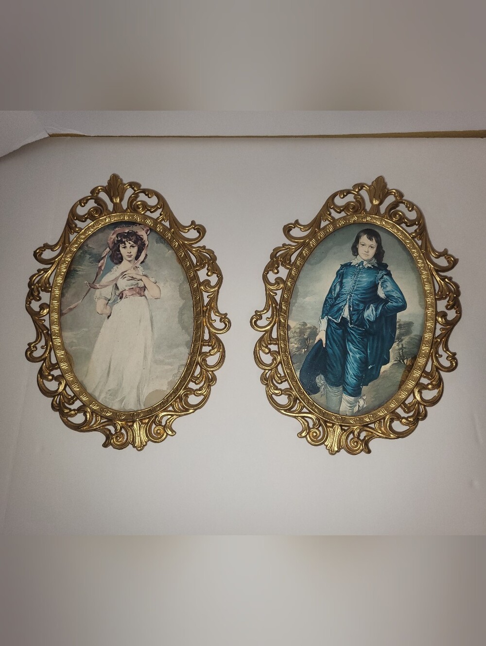 Vintage Pinkie And Blue Boy Metal Oval Frames. Made In Italy
